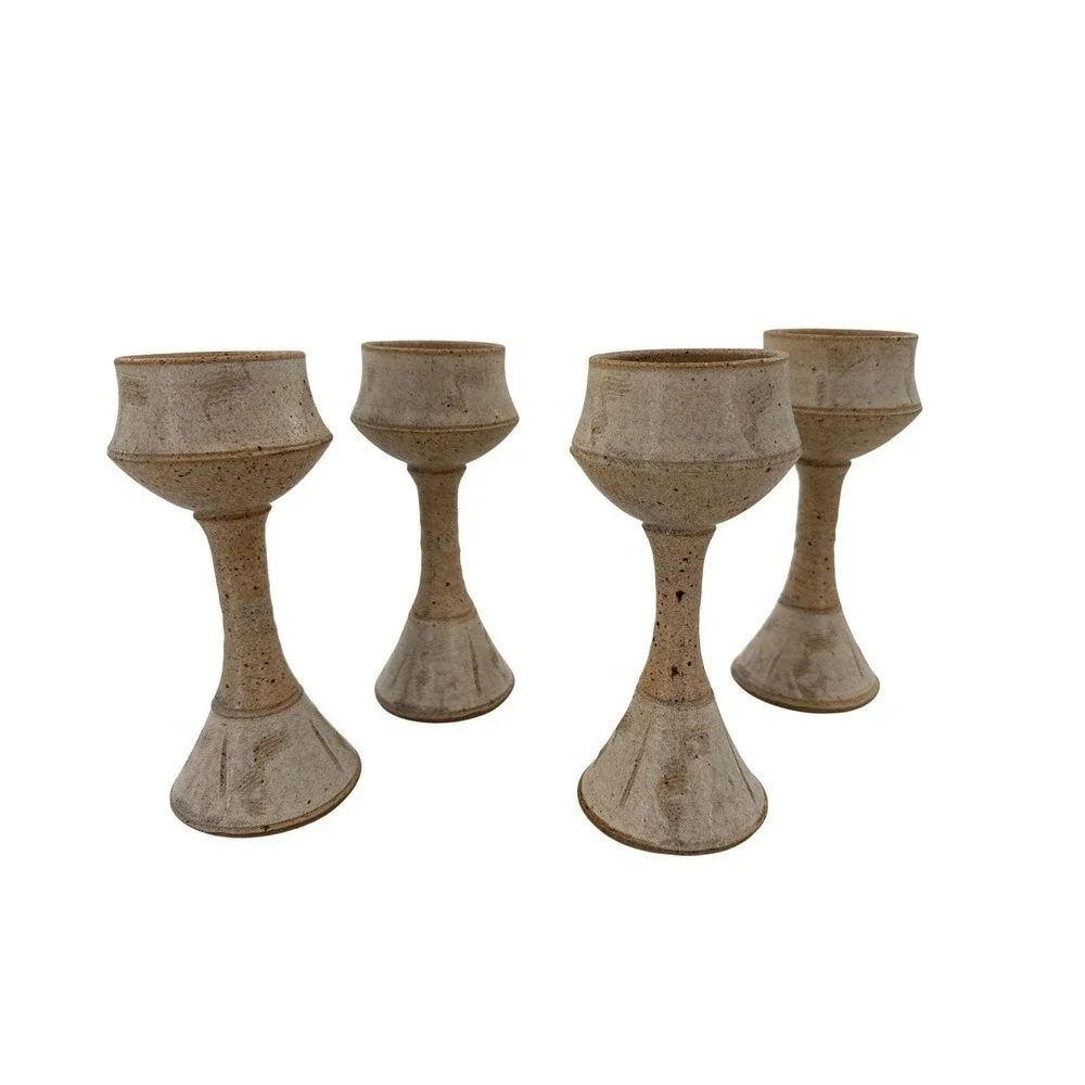 Ceramic Goblets Wine Rustic‎ Earth Tone set of 4 Handmade Glazed